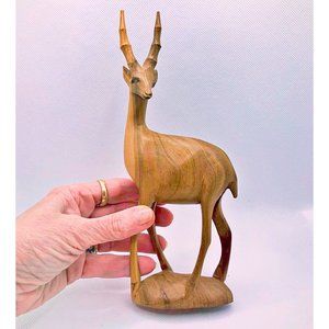 Hand Carved Wood Gazelle Antelope Figurine Statue